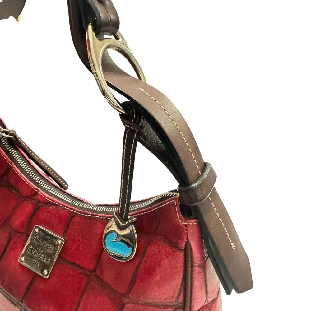 Dooney & Bourke Nile Croc Embossed  Hobo Womens OS Red Leather Bag